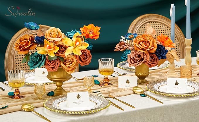 Serwalin Fall Flowers Teal Burnt Orange Artificial Flowers - Image 2