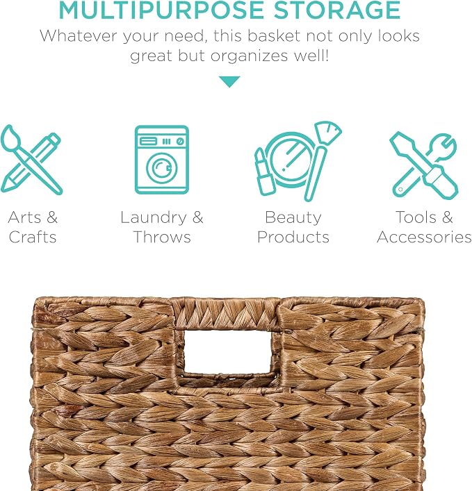 Best Choice Products 12x12in Pack of 5 Cube Storage Baskets, Water Hyacinth - Image 6