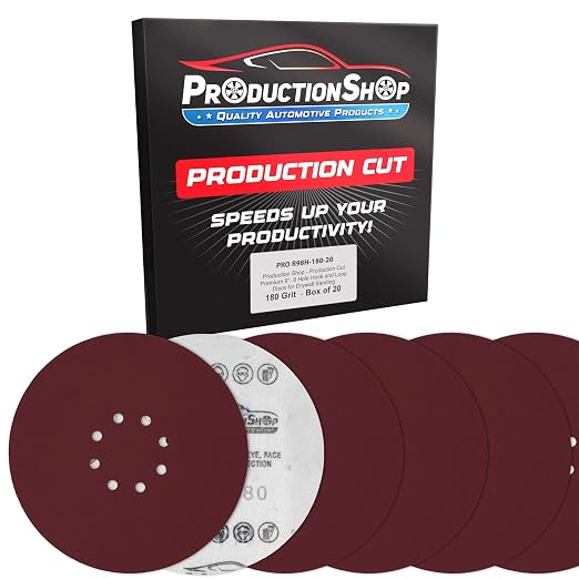 ProductionShop Premium 9" Red 8-Hole Pattern 180 Grit Sanding Discs, Box of 20 by ProductionShop