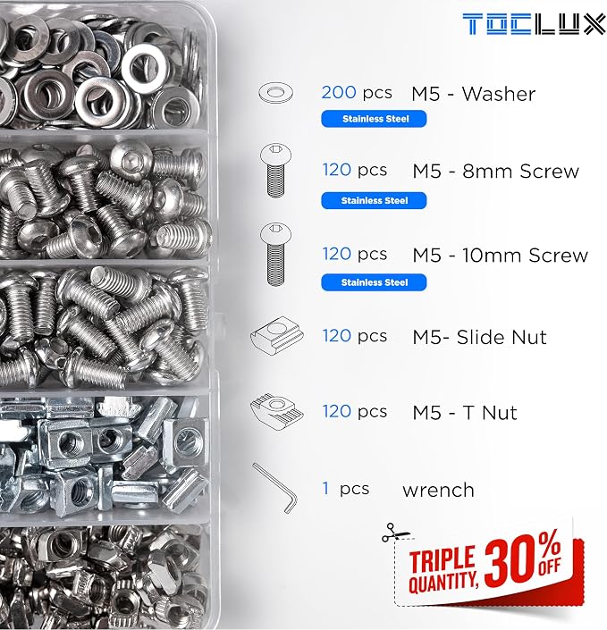 680 pcs 20 Series Aluminum Extrusion Silver M5 T-Nut and Screw Kit – Sliding & - Image 2