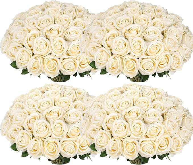 100 PCS Fake Champagne Roses, Artificial Champagne Flowers Bulk, Faux Roses | by Jefuzh
