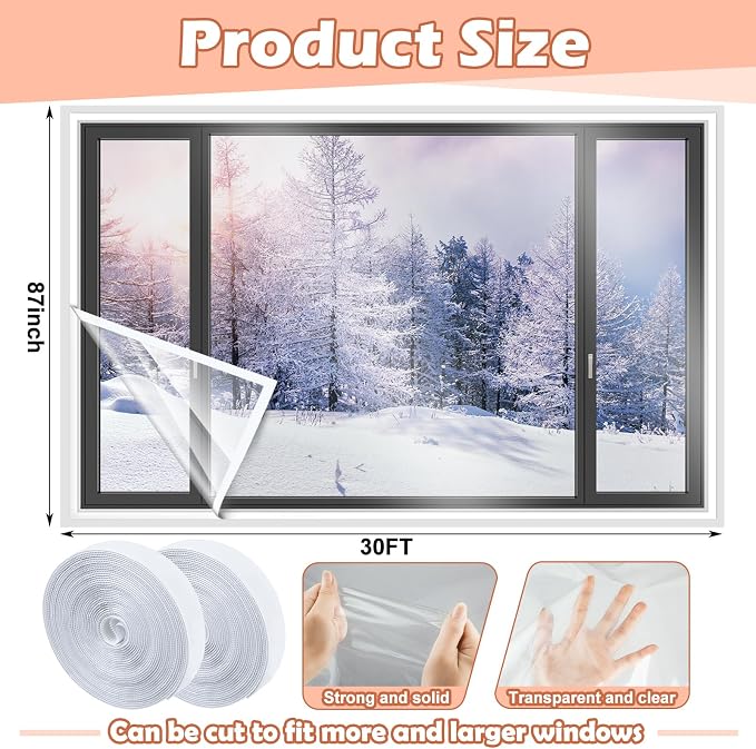 Beveer Window Insulation Kit 87 Inch X 30 ft, Cuttable Film, Waterproof | - Image 2