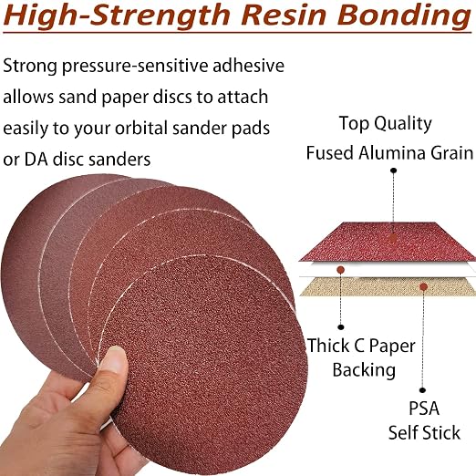 100 PCS 6" PSA Sanding Discs -20 Each of 60, Grit- 6 Inch Self Adhesive - Image 3