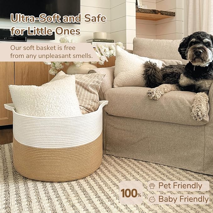 INDRESSME XXXLarge Woven Rope Blanket Basket Living Room, 90L | 21.7" x 13.8" - Image 2