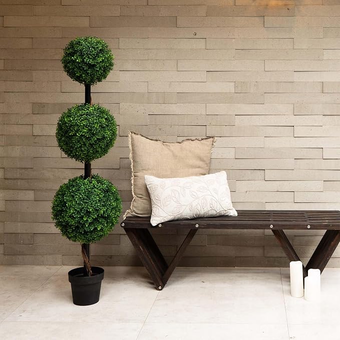 Nearly Natural 4 ft Artificial Triple Ball Boxwood Topiary Tree - Image 6