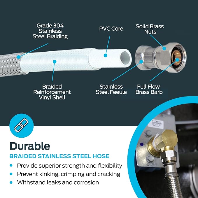 Eastman 6 Ft. Dishwasher Installation Kit, Braided Stainless Steel Supply Line - Image 5