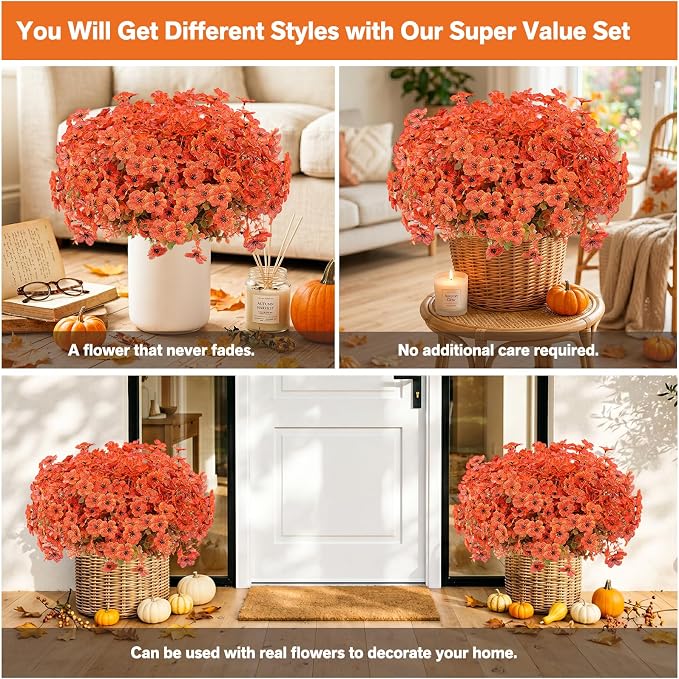 13 Bundles Artificial Fall Flowers Fake Mums - Image 5