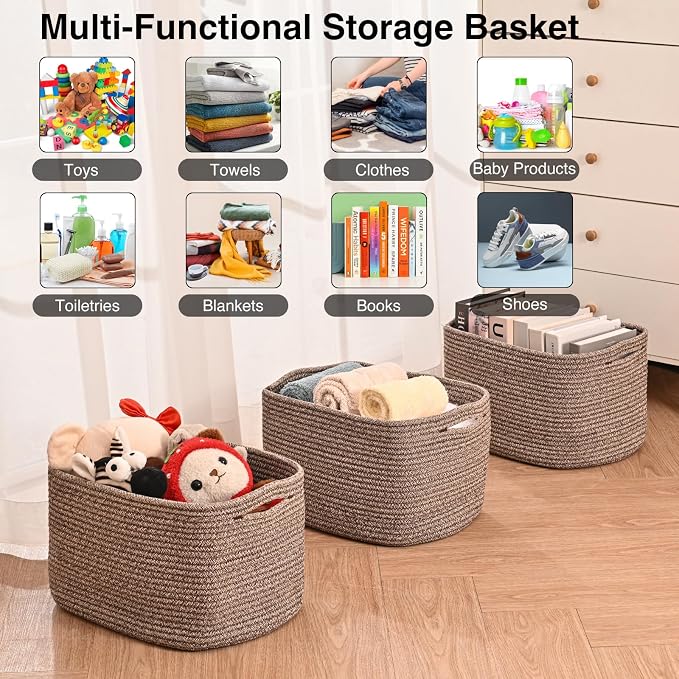 ICERZCZ Storage Baskets for Organizing Shelves, Woven Cotton Rope Bins for Baby - Image 4