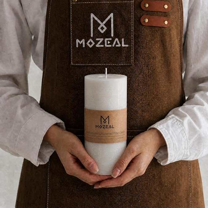 MOZEAL 3" x 8" Hand-Poured Unscented Large Candle, Smokeless Rustic Pillar - Image 2