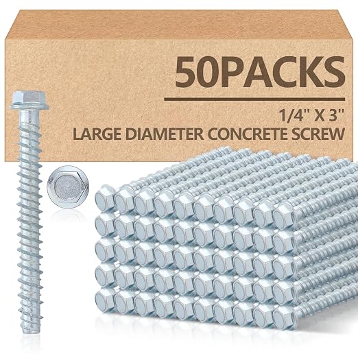 Tandefio 50 Pack 1/4 x 3 Concrete Anchors and Screw Kits Galvanized | Large by Tandefio