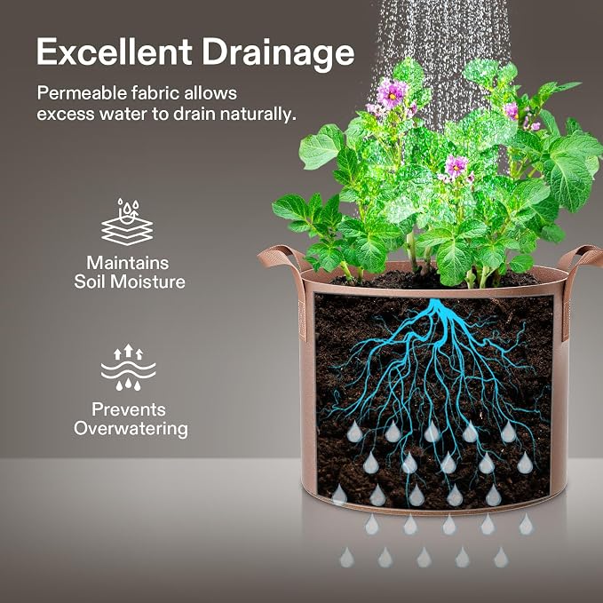 VIVOSUN 5-Pack 5 Gallon Plant Grow Bags Fabric Pots - Image 5