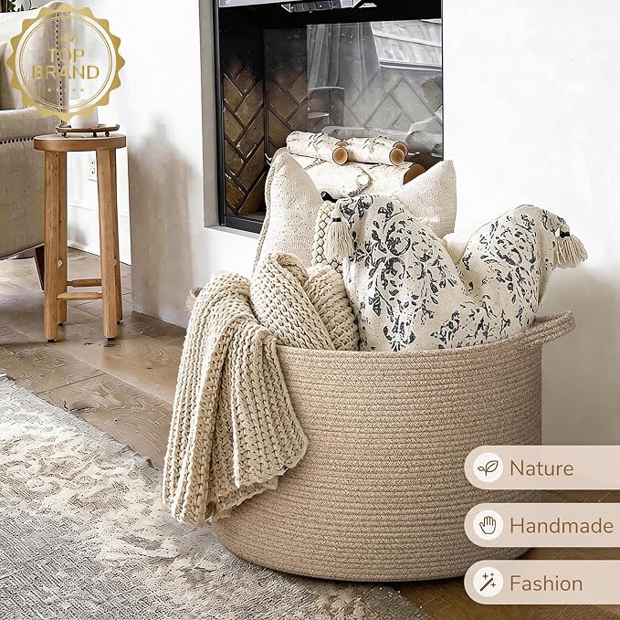 INDRESSME XXXLarge Woven Wicker Blanket Basket Living Room, 90L | 21.7" x 13.8" - Image 7