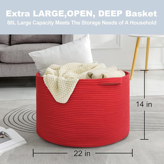 Extra Large Red Basket for Organizing, Baby Nursery Wicker Laundry Basket - Image 3