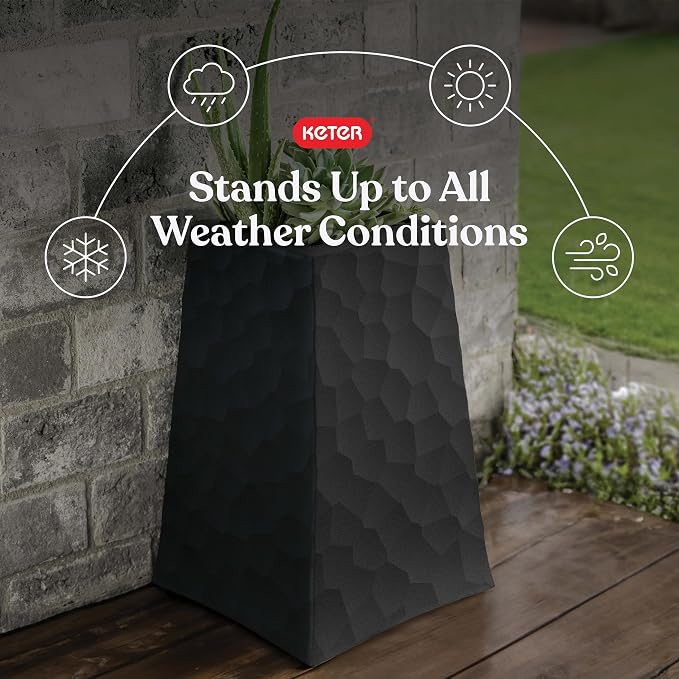 Keter Stone Tapered Planter Set of 2, Tall 26.4‑Inch Resin Outdoor Flower Pots - Image 3