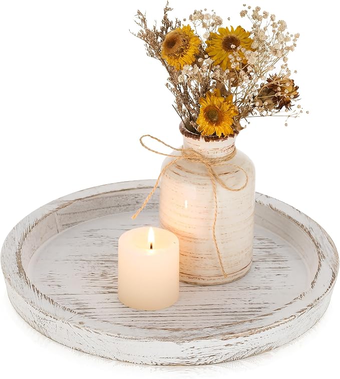 Romadedi Rustic Wooden Tray Candle Holder, Distressed White | Wood Decorative by ROMADEDI