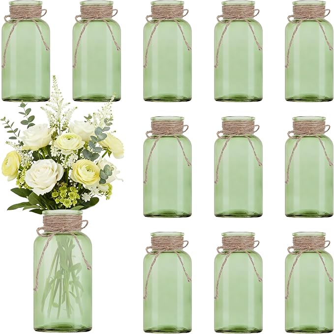 12 Pack Mason Jar Vases for Centerpieces, Wide Mouth Mason Jars by LEYIQU