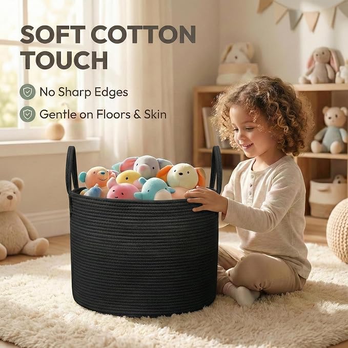 JMvicyroam 65L Extra Large Machine Washable Cotton Rope Blanket Basket | - Image 4