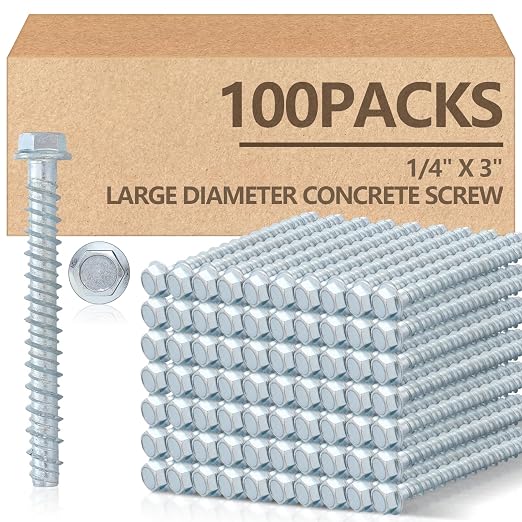 Tandefio 100 Pack 1/4 x 3 Concrete Anchors and Screw Kits Galvanized | Large by Tandefio