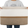 OIAHOMY Blanket Basket Laundry Basket Dog Toy Basket 75L Yellow/White | Large by MasterofSpaceOptimization