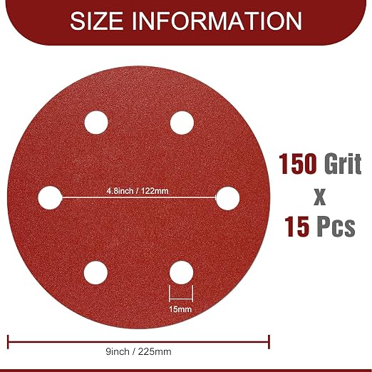 Awutzut 9 Inch 6 Hole Sanding Discs 150 Grit Hook and Loop - Image 3