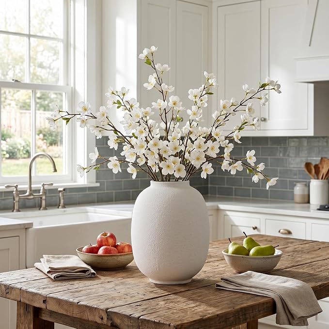 Large White Ceramic Vase, 9.9in Round Tall Flowers Vase - Image 6