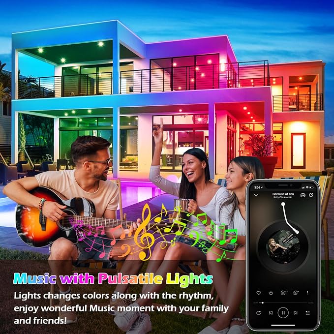 FBZ 60Ft Outdoor Waterproof LED Strip Lights, Music Sync RGB IP65 Led Lights - Image 4