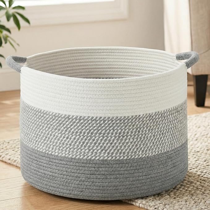 Artfeel 40L Large Cotton Rope Basket, Decorative Woven Blanket Storage by Artfeel