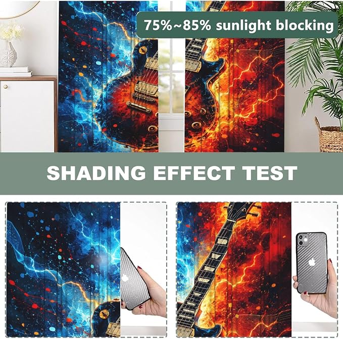 Electric Guitar Energy Storm Window Curtains 2 Panels Set, 52 X 84 Inch - Image 5