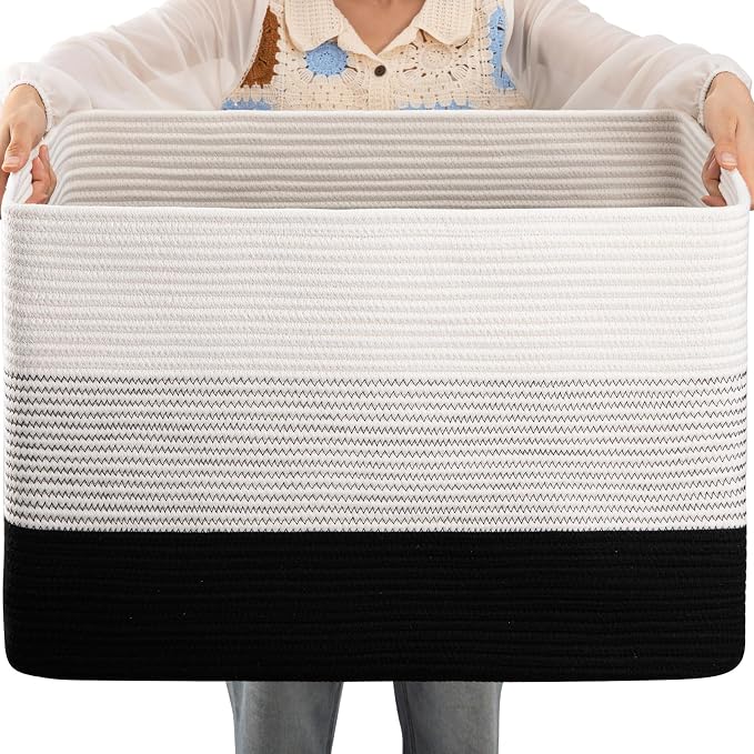 OIAHOMY Blanket Basket Laundry Basket Dog Toy Basket 108L Gradient Black | by MasterofSpaceOptimization