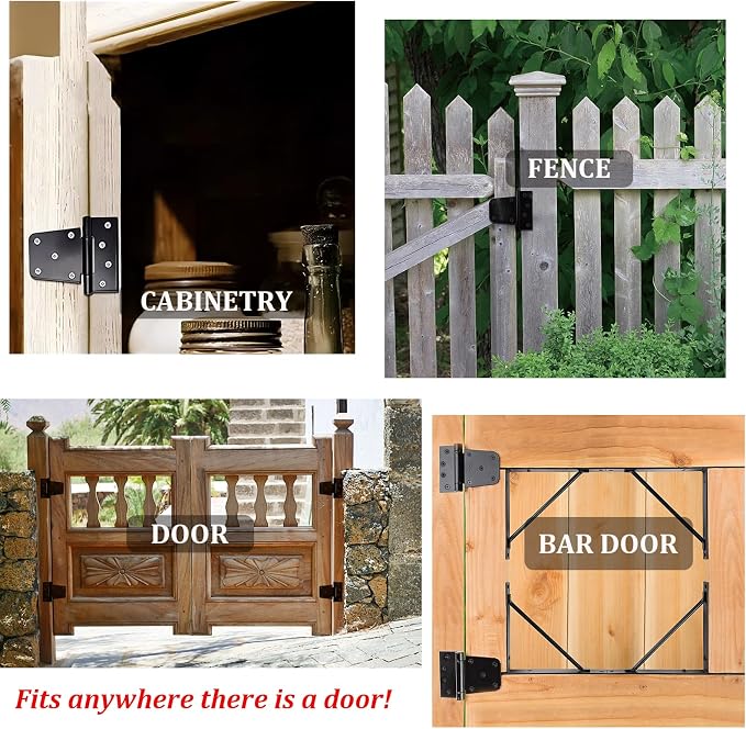 3-1/2" Heavy Duty Gate Hinges, 8 Pack Black Iron Shed Door T Hinges - Image 4