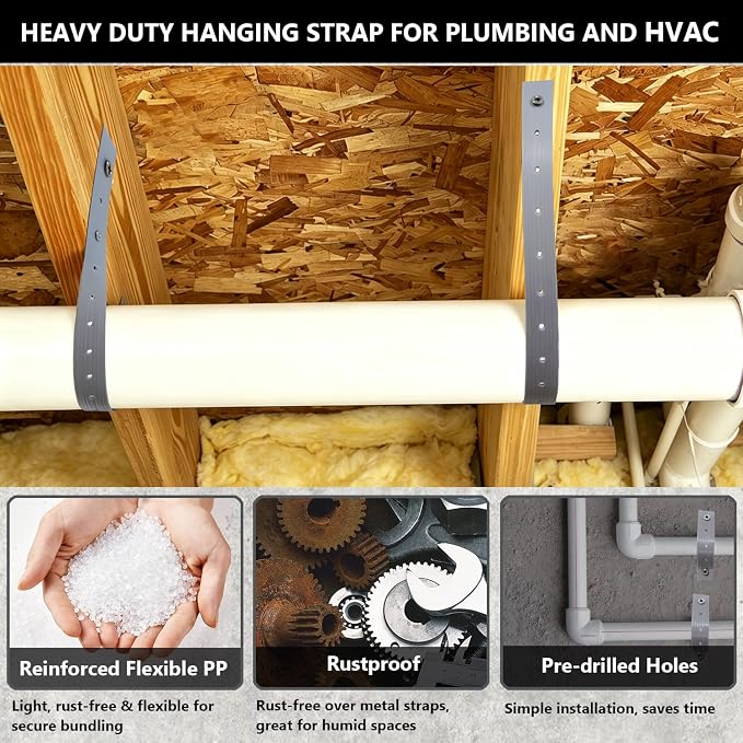 Plastic Hanger Strap 3/4 Inch x 50 FT, Heavy Duty Strong Support Flexible Pipe - Image 5
