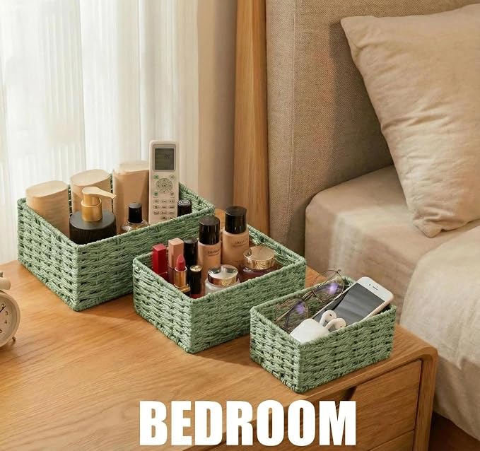Small Wicker Basket for Organizing, Woven Storage Basket Set of 3 - Image 3