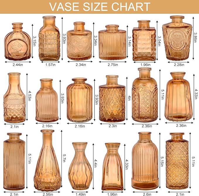 18pcs Amber Glass Bud Vase Set, Decorative Flower Vases - Image 2