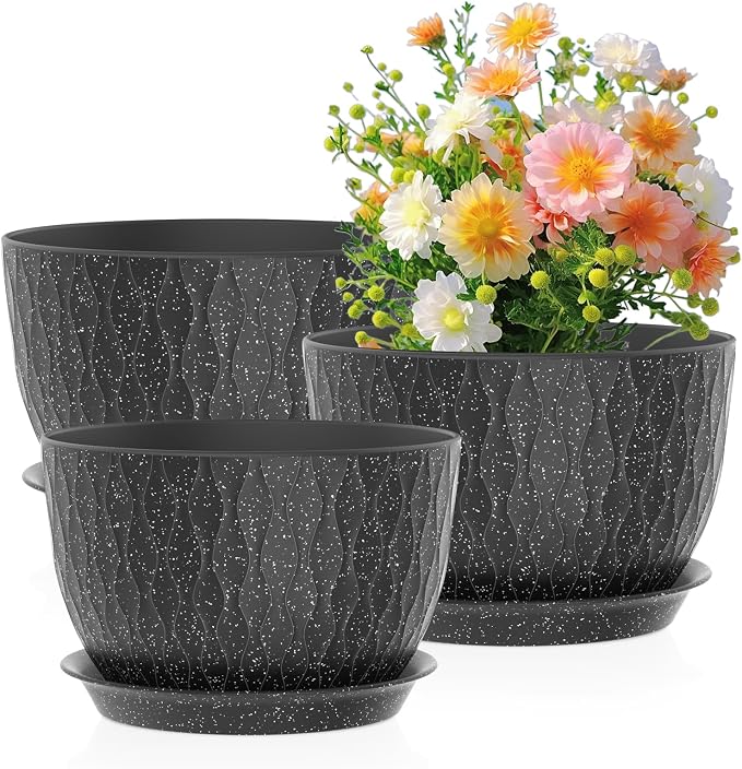Meowell 12/10/9 inch Large Flower Pots, 3 Set Big Plant Pots by Meowell