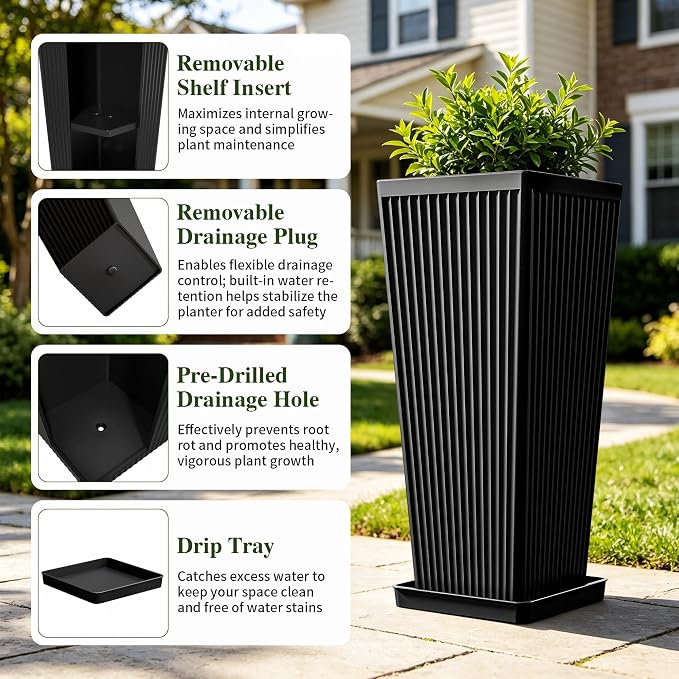 24" Tapered Tall Planters for Outdoor Plants - Image 4