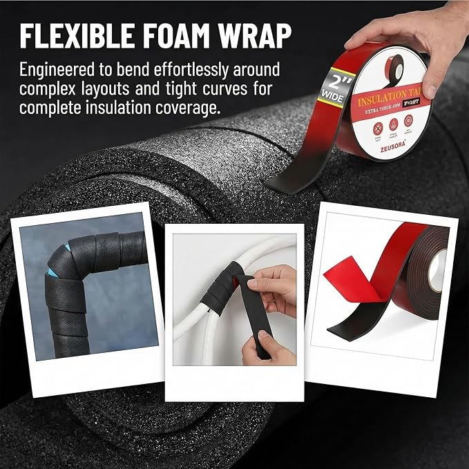 Foam Pipe Insulation Tape 2 in x 14 ft, AC lines, elbows and joints - Image 4