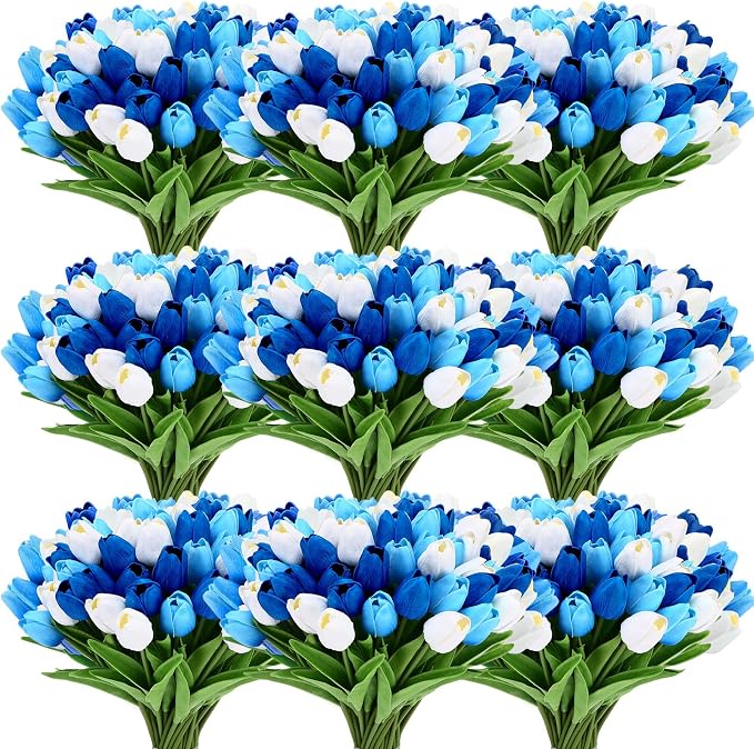 Janinka 150pcs Artificial Tulip Flowers Fake PU Tulips Faux Latex Bouquet by Janinka