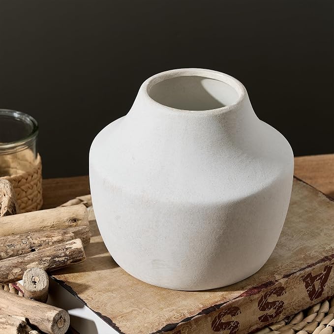 Mitt&Ditt Ceramic Flower Vase, 5.3 inch Off-White Farmhouse Rustic Vase - Image 3