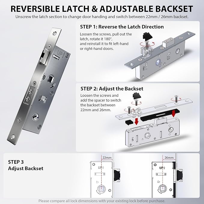 House Guard Storm Door Lock Body, Flat Slot, Adjustable 22/26mm Backset | Flat - Image 3