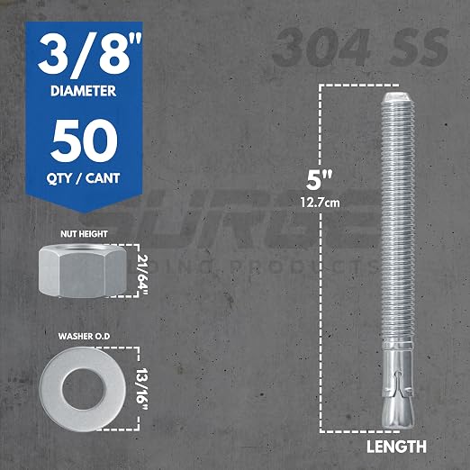 3/8" X 5" 304 Stainless Steel Wedge Anchors - Image 3