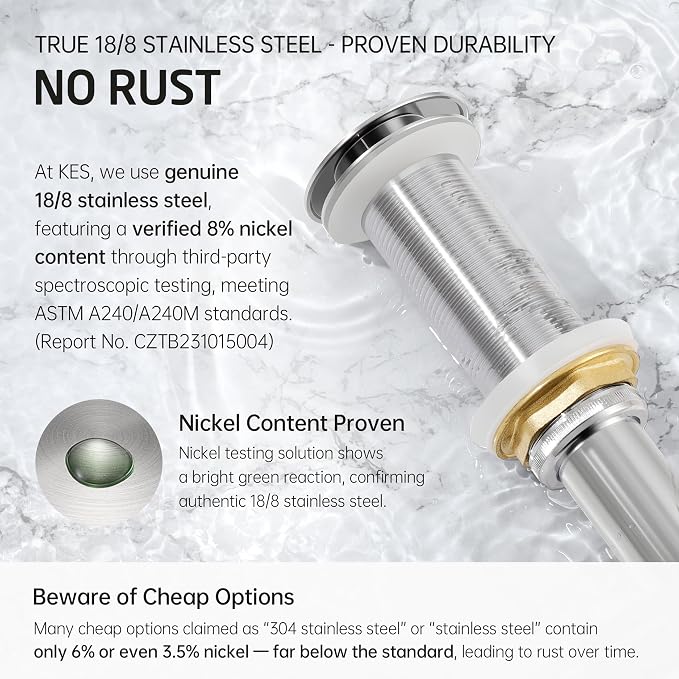 KES Polished Chrome Bathroom Sink Drain - Image 7