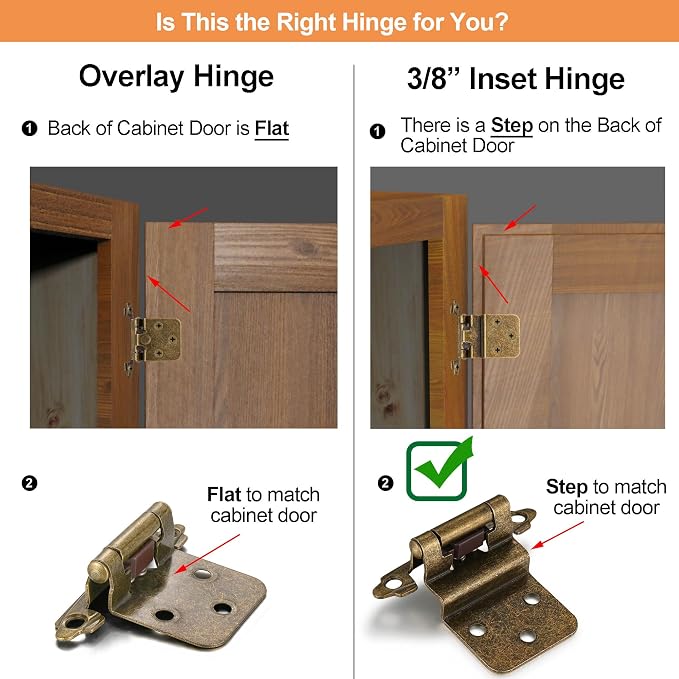 Antique Brass Cabinet Hinges, 3/8” Inset, 10 Pack | - Image 4