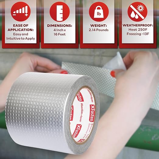 XFasten Super Waterproof Aluminum Butyl Tape, 4-Inch x 16-Foot, Aluminum Foil - Image 3