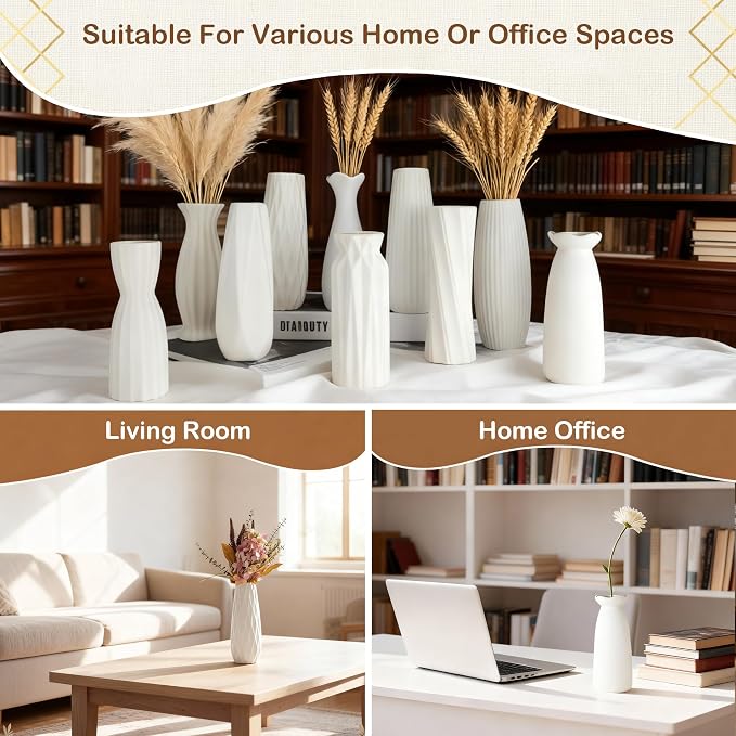 10-Piece 8 Inch White Ceramic Vases Set - Image 3
