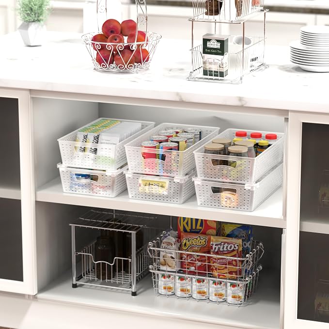 Simple Houseware Stackable Plastic Woven Basket Organizer, 6 Pack - Image 5