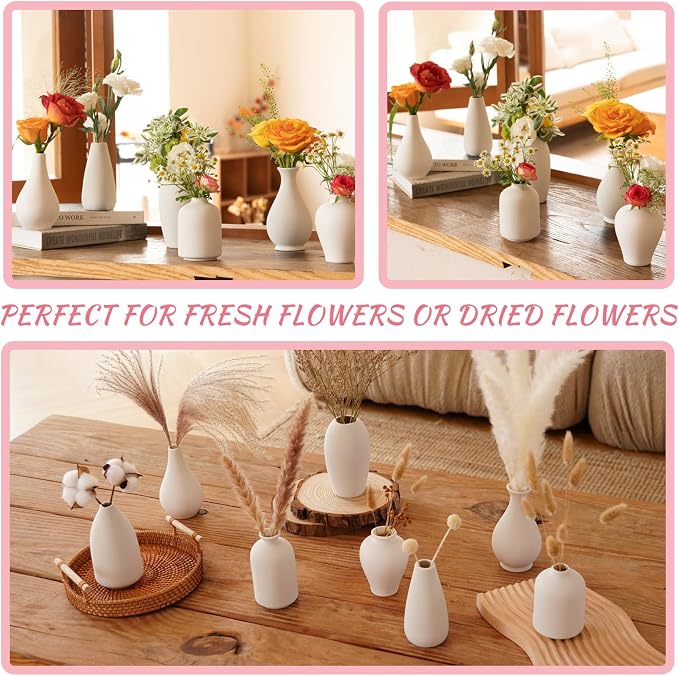 8 Pack Ceramic Bud Vase, Small White Vase - Image 4