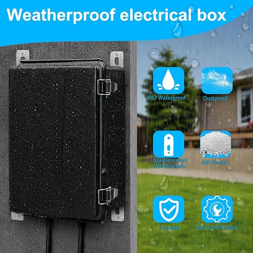 Waterproof Electrical Box, IP67 Junction Box Stainless Steel Latch Hinged Black - Image 2
