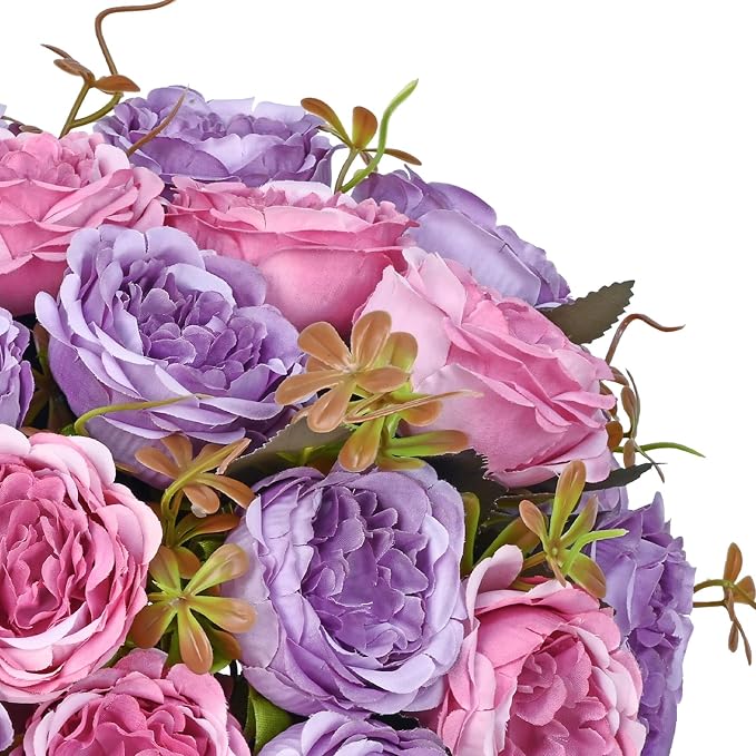 2 Packs Peonies Artificial Flowers, Dark Purple Silk Artificial Peonies | Fake - Image 6