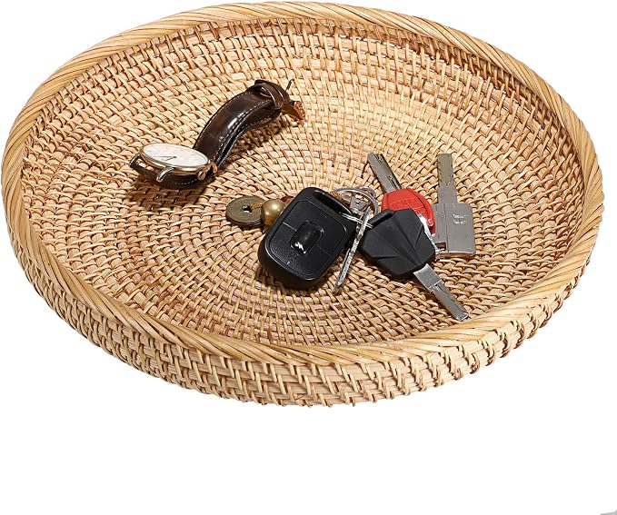 Hipiwe Rattan Key Basket Bowl for Entryway Table, 11.8" Large Wicker Tray | by Hipiwe