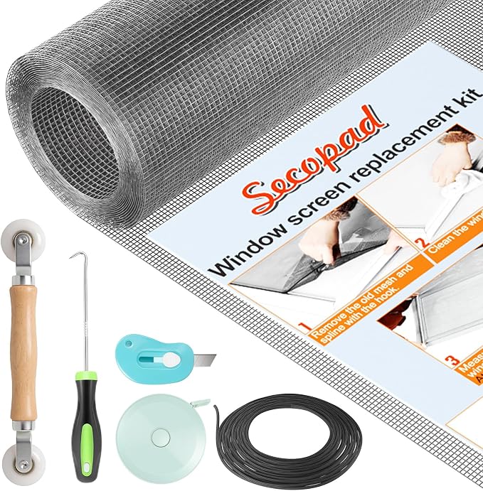 Secopad Window Screen & Screen Door Mesh Repair Kit, 48 in x 118 in, Tearproof by Secopad